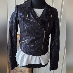 Rock & Republic Womens XSmall Moto Jacket Tie Dye Cloth Black Full Zip Pockets